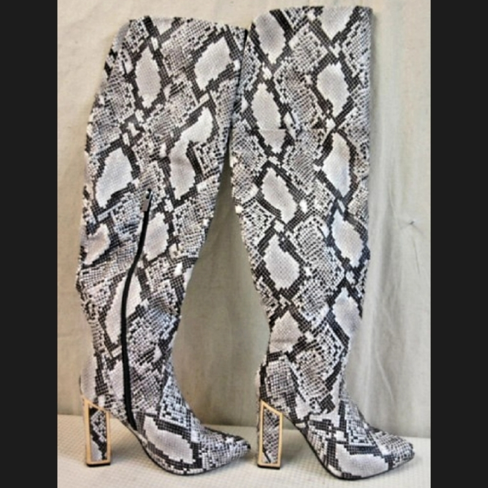 Unique Bamboo Snakeskin Thigh High Boots